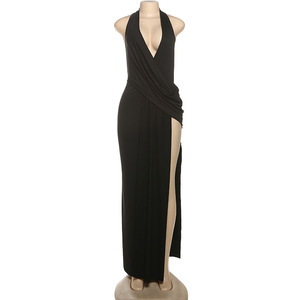 Abito Estivo da Donna KuanZe, Nuovo Modello Sexy con Scollo a V Profondo, Schiena Scoperta, Lunghezza a Terra con Spacco, Vestito da Sera per Signore - Product Image 3