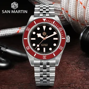 Цена по прейскуранту завода san martin Vintage NH35 красная керамика 20atm bgw9 из нержавеющей стали водолазные механические Автоматические Мужские часы для продажи