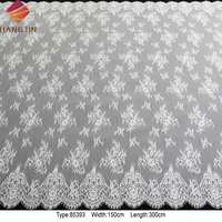 Kain Brokat Chantilly Bordir Prancis Berkualitas Tinggi 2026 Warna Putih Gading 3D Floral Nylon Lebar 150cm Panjang 3m untuk Gaun Pengantin