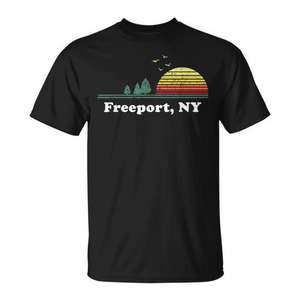 Freeport Ny Vintage Sunset Camiseta unisex para adultos, cuello redondo, manga corta, estampada con serigrafía - Product Image 1