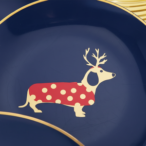Services de vaisselle jetables <span class=keywords><strong>bleu</strong></span> <span class=keywords><strong>marine</strong></span> avec bord doré pour 100 invités lors de mariages et de fêtes – Assiettes de luxe à motifs de dessins animés - Product Image 4