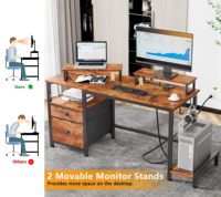 Bureau à domicile avec 2 supports pour moniteur et tiroir de rangement, table de jeu d'écriture avec étagères et 2 crochets pour chambre à coucher
