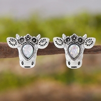 Pendientes de botón geométricos unisex de plata antigua estilo vaquero moderno con diamantes para fiestas y aniversarios