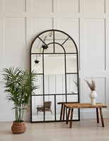 Metal Arch Industrial Wall Art Mount Window Pane Framed Decor Mirror