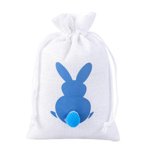 10*14cm joyeux pâques petits sacs à cordon en lin lapin Bundle poche enfant bonbons emballage cadeau pochettes réutilisables décoration - Product Image 3