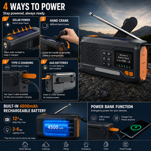 <span class=keywords><strong>Radio</strong></span> FM Solar Portátil de Emergencia con Banco de Energí<span class=keywords><strong>a</strong></span> de 4500 mAh, Pantalla LCD, Lámpara LED, Cargador USB, Conector <span class=keywords><strong>para</strong></span> Auriculares, de Plástico, <span class=keywords><strong>para</strong></span> Uso Doméstico - Product Image 3