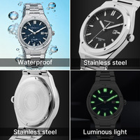 Montre à quartz pour homme en acier inoxydable et saphir, fabrication OEM ODM, logo personnalisé, luminescente, vente en gros, montre homme à quartz