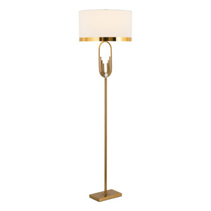 Contemporary Brass <b>Floor</b> <b>Lamp</b> White Drum <b>Shade</b> LED E26 Base Warm White Light 3500K Dimmable CRI 90 Residential Lighting - Product Image 2