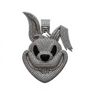 Pendentif Lapin en Moissanite, Breloque Lapin en Zircon Cubique Glacé, Chaîne Couleur Argent, Bijou Cadeau - Product Image 4