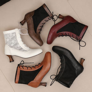 Botas de <span class=keywords><strong>Novia</strong></span> con Borlas, <span class=keywords><strong>Botines</strong></span> de Encaje con Cordones para Otoño e Invierno, Tacón Alto, Plataforma Gruesa, Transpirables, Diseño Floral Personalizado - Product Image 1