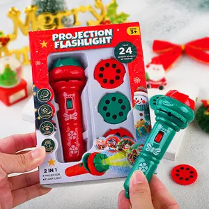 Grosir anak-anak pendidikan awal proyeksi senter teka-teki bayi mainan Santa Claus pola bercahaya hadiah Natal