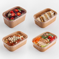Boîte à lunch jetable en papier kraft recyclable en gros 500/650/750/1000ml, conteneur alimentaire, emballage en papier brun, boîte à emporter