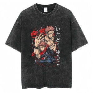 T-shirt d'été en jersey de coton inspiré de l'anime Harajuku, à manches courtes, technique de lavage à l'acide, imprimé en relief, coupe ample, 300 grammes, motif personnage - Product Image 3