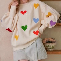Trui met opdruk van een hartpatroon voor Valentijnsdag, winter, dames, casual, wijde schouders, 100% polyester, ademend