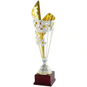 Coppa Sportiva di Alta Gamma Argento all'Esterno e Oro all'Interno con Motivo di Bandiera da Corsa - Product Image 1