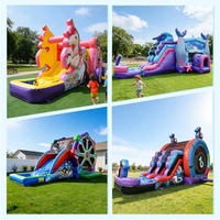Château gonflable commercial compact avec toboggan, vente en gros d'usine, bleu, pour la vente