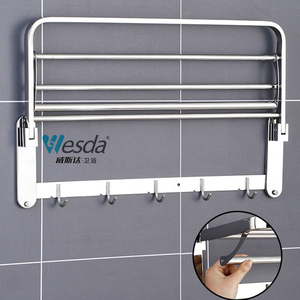 Porte-serviettes de salle de bain mural en acier inoxydable Offre Spéciale 201 avec crochets pliables raccords de bain - Product Image 4