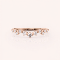Anillo de Boda con Corona de Diamantes Cultivados en Laboratorio con Certificación IGI, Oro Rosa/Blanco y Amarillo de 18K, Banda de Tiara Curva con Diamantes