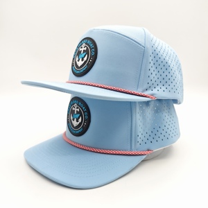 Gorra de golf Pristine Standard de 5 paneles con logo de silicona personalizado, sombrero vintage con cuerda, MOQ bajo, etiqueta de goma texturizada OEM, ropa deportiva para la cabeza - Product Image 2