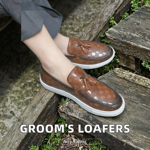 Mocasines de Boda para Hombre, Diseño a Cuadros, con Borlas, Sin Cordones, Zapatos Planos, Cómodos, Transpirables, Ligeros, para Novio y Padrino, Invierno y Primavera - Product Image 2