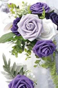 Flores Artificiales Estilo Europeo Floroom, 25 Piezas, Rosas de Espuma de Aspecto Real en Tonos Violeta y Morado Degradado, para Ramos de Boda DIY - Product Image 5