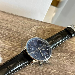 Silver Steel <b>Case</b> Dark Blue Sunburst Dial Arabic Numeral Marker Multi Function Chronograph Automatic <b>Watch</b> with Black iwcing - Product Image 1