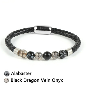 <span class=keywords><strong>Bracelet</strong></span> en cuir PU fait main avec pierre précieuse et acier inoxydable 304 pour homme, perles de 8 mm, longueur environ 8,5 pouces 1918537 - Product Image 5