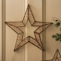 Estrella de Cinco Puntas de Alambre Esmaltado LED con Marco de Hierro Dorado Rosa, Decoración Navideña para Exteriores, Recargable, para Fiestas de Diwali y Ramadán