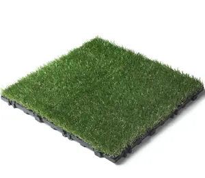 12" Grass Tile Artificial Green Turf Tile Easy-to-install Interlocking Outdoor DIY Tiles XF-C007