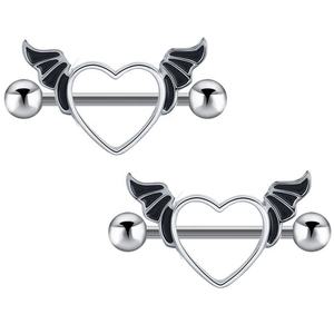 Anillos de pezón de mancuerna de acero inoxidable, <span class=keywords><strong>Piercing</strong></span> corporal, joyería, Escudo de pezón de <span class=keywords><strong>Alas</strong></span> del diablo, anillo para pezón en forma de corazón - Product Image 3