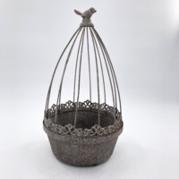 Jardinière en métal vieilli effet patiné, style cage à oiseaux, cloche en fil métallique de style français, pot de fleurs décoratif pour table, jardin floral