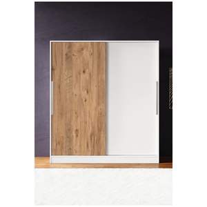 Armoire coulissante moderne Zambak 160 cm en pin blanc pour petites chambres, 11 étagères, 2 armoires de rangement autoportantes pour chambre à coucher - Product Image 5