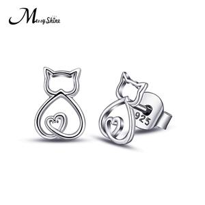 Las mujeres de cristal Animal pet de Plata de Ley <span class=keywords><strong>925</strong></span>, joyería de gato, Gato pendientes - Product Image 1