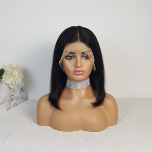 Parrucca <span class=keywords><strong>Bob</strong></span> Corta da <span class=keywords><strong>Donna</strong></span> 13x4 Trasparente con Frangia Dritta, Capelli Umani Brasiliani Naturali, 10 Pollici Pre-Plucked - Product Image 4