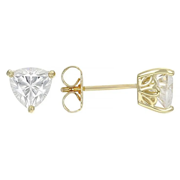 14k Yellow Gold Triangle Shaped Stud Earrings Pink Blue Ruby CZ Women Jewelry Girls Kids Zircon Crystal Diamond Stud Earrings