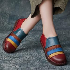 Nouveauté Automne Mocassins en Cuir de Vachette Style Rétro Ethnique à Bout Rond, Color Block, Chaussures Décontractées - Product Image 2