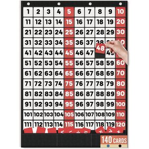 Tabla de bolsillo con números del 1 al 120, 140 tarjetas de doble cara, tabla de aprendizaje de matemáticas con almacenamiento para uso en el aula de niños - Product Image 1