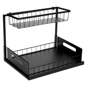 Étagère de rangement coulissante à 2 niveaux pour sous-évier de salle de bain et cuisine, vente en gros - Product Image 1