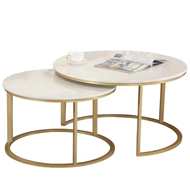 कारखाने थोक आधुनिक कॉफी टेबल फर्नीचर सेट सोने की धातु की साइड टेबल लक्जरी nordic राउंड संगमरमर कॉफी टेबल