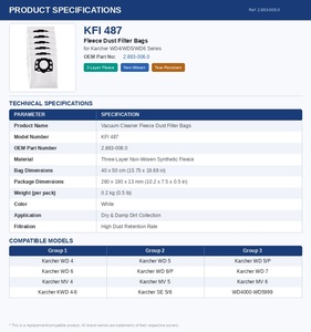 <span class=keywords><strong>Sac</strong></span> à poussière de remplacement réutilisable et écologique de qualité supérieure 2026 pour aspirateurs électriques domestiques <span class=keywords><strong>Karcher</strong></span> <span class=keywords><strong>WD2</strong></span> WD3 - Product Image 3