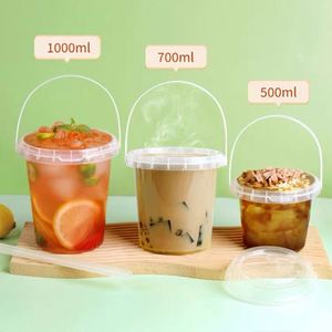 Food Grade Takeaway Summer Cups 16oz 24oz 32oz Portable Fruit Juice Cup Plastic Beverage <b>Buckets</b> Cups <b>With</b> <b>Lid</b> - Product Image 2