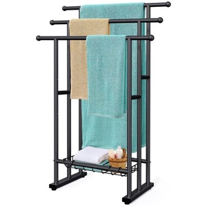 Freestanding <b>towel</b> rack, 3 tiers with basket, blanket drying display rack for <b>extra</b>-<b>large</b> bath <b>towels</b>, bathroom accessory. - Product Image 3