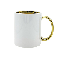 Mug en céramique vierge pour sublimation, avec anse et bordure métalliques, intérieur en porcelaine, tasse à café, vaisselle, gamme commerciale en gros