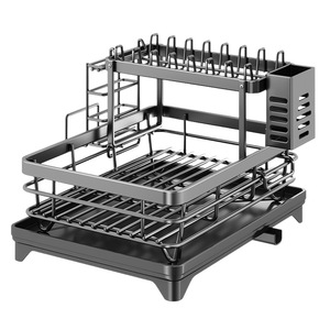 Double Layer Stainless Steel Dish Rack With Tray Quick Dry Kitchen <b>Storage</b> Drainer <b>Basket</b> Square L Size - Product Image 5