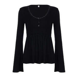 T-<span class=keywords><strong>shirt</strong></span> sexy et doux pour femme, style tricoté, <span class=keywords><strong>dentelle</strong></span>, découpe basse, <span class=keywords><strong>manches</strong></span> <span class=keywords><strong>longues</strong></span>, coupe ajustée, rétro, niche, anti-âge - Product Image 5