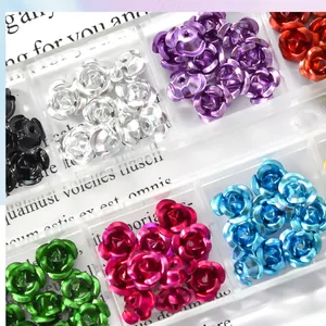 Fast Shipping 3D Aluminum Rose Flower Charms Studs For Nail Art Decoration Fingernails Metal Jewel Charms Studs