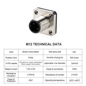 ซ็อกเก็ตขั้วต่อแปลนสี่เหลี่ยมแบบ A-Coding M12ปลั๊กการบินหัวต่อตัวผู้สำหรับบอร์ดพร้อมตัวล็อคด้านหน้า IP67ฟังก์ชั่นกันน้ำ - Product Image 2