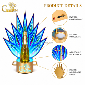 Présentoir à bouteilles de champagne LED en gros, doré, avec lumière multicolore pour service VIP en club et bar - Product Image 6