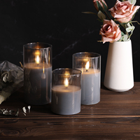 Bougie LED en verre à rayures grises sans flamme, décorative de luxe, à piles, effet flamme vacillante, pour anniversaire et mariage, de Matti