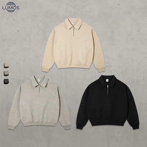 <span class=keywords><strong>Sweat</strong></span>-shirt polo à demi-zip pour homme, 320G, coupe lourde, épaules tombantes, manches longues, couleur unie, style vintage américain, décontracté, automne - Product Image 2